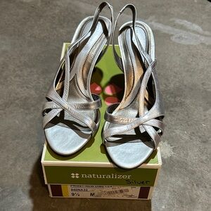 Naturalizer Metallic Silver Strappy Slingback Heels